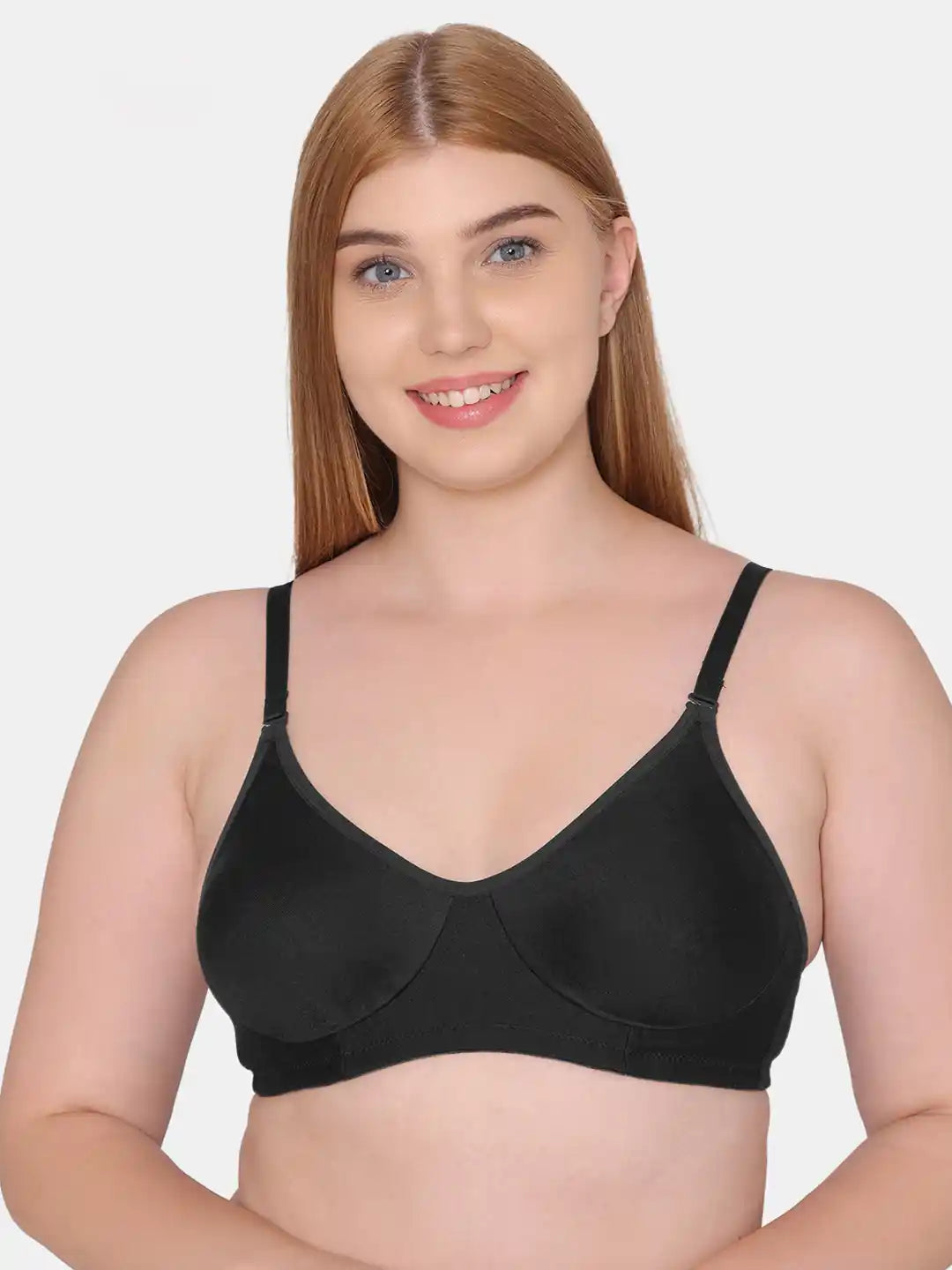 Sushme Non Padded Single Hook Bra - Cotton Rich Fabric - Full Coverage, Multiway Straps, Wirefree, Seamless T-Shirt Bra (Sushme-285-BLK)