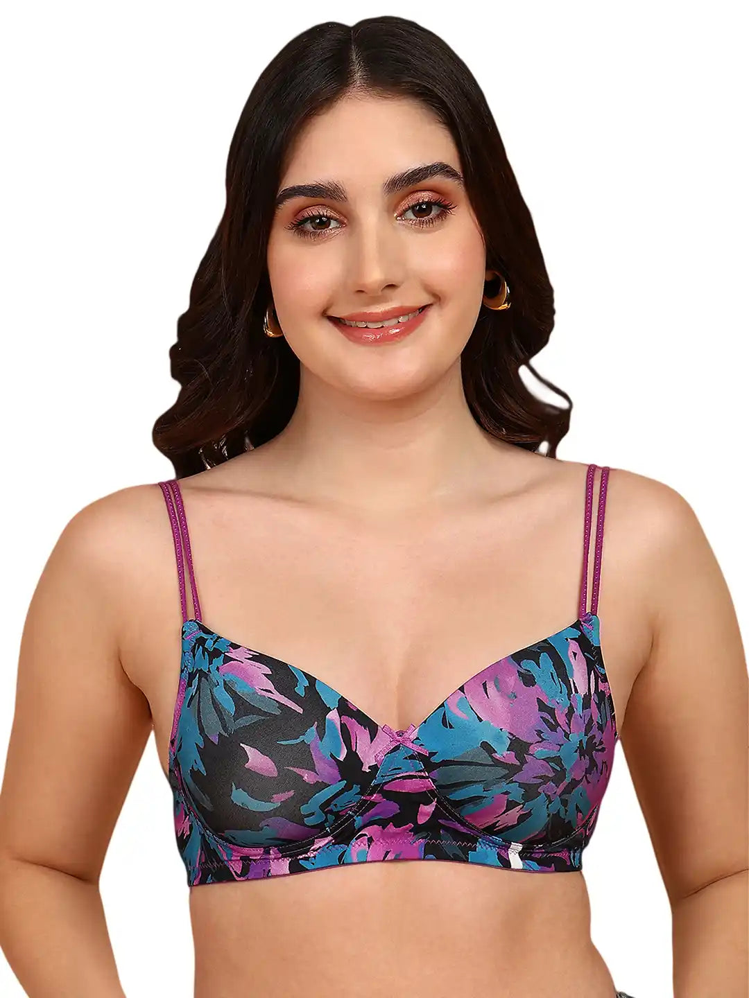 Sushme Backless Transparent Back Bra - Lightly Padded - Soft Polyamide Fabric - Seamless, Full Coverage, Multiway Straps - T-Shirt Bra (Sushme 19209-PRINTED)