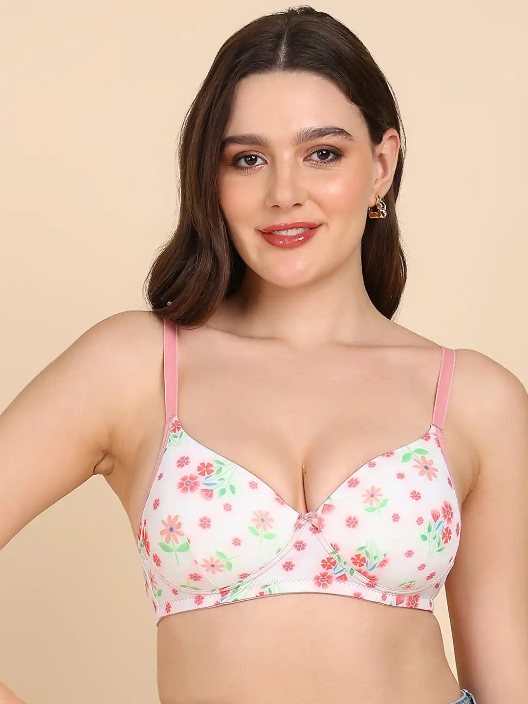 Sushme Lightly Padded Printed T-shirt Bra | Non-Wired, Comfortable, Stretchable, Regular Back, Polyamide (Sushme-1801)