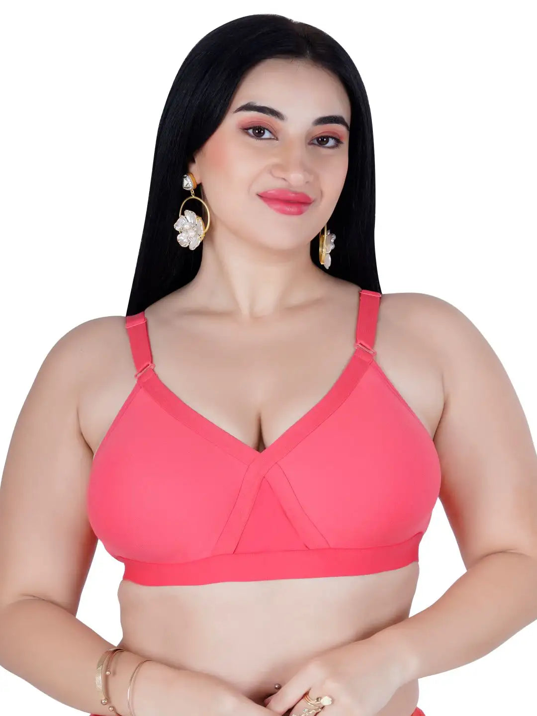 Sushme Lite Wite Medium Padded Cross-Design Plus-Size Bra | Full Coverage | Seamless Cotton Fabric | Wire-Free Comfort | Non-Adjustable Soft Straps | Hook-and-Eye Closure | Everyday Casual Wear (Sushme-340)