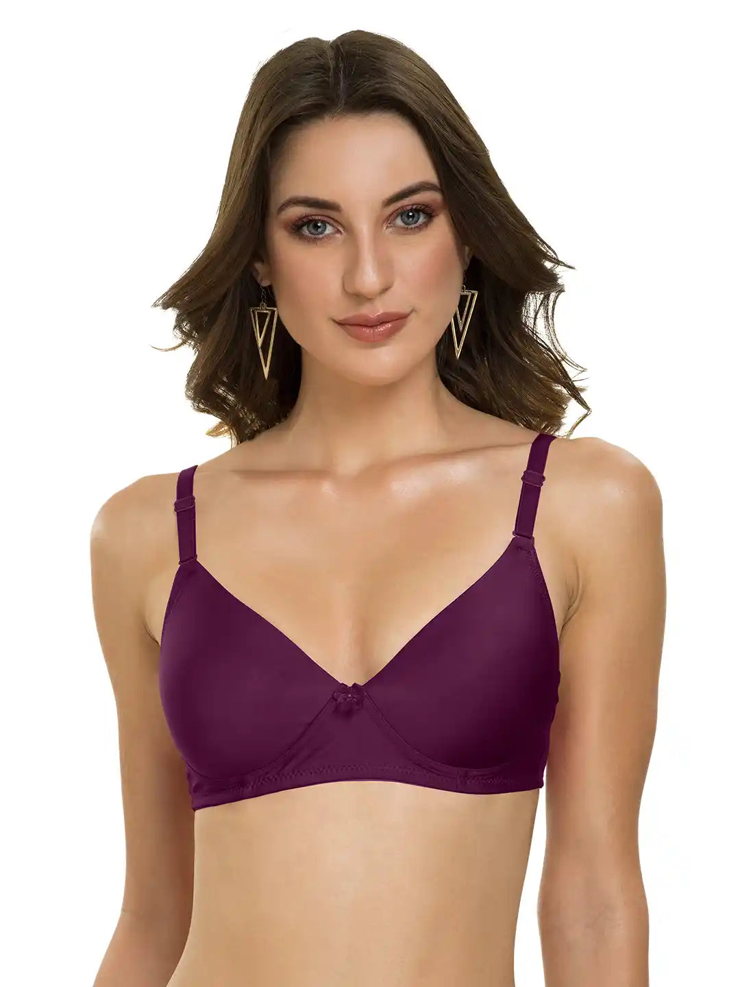 Sushme Heavily Padded Semi Push-Up Bra - Soft Polyamide Fabric - 3/4th Coverage, Wireless, Multiway Straps, Seamless - Everyday T-Shirt Bra (Sushme-199-PUR)