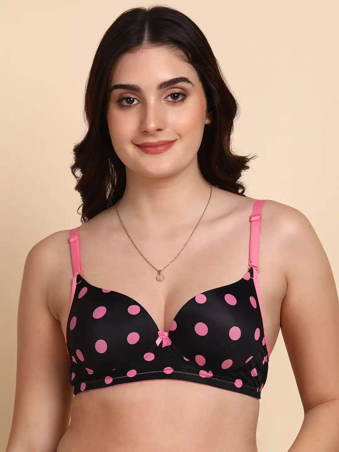 Sushme Medium Padded Cotton Rich Bra - Full Coverage, Seamless, Multiway Straps, Wirefree Everyday T-Shirt Bra (Sushme 15342-PRINTED)