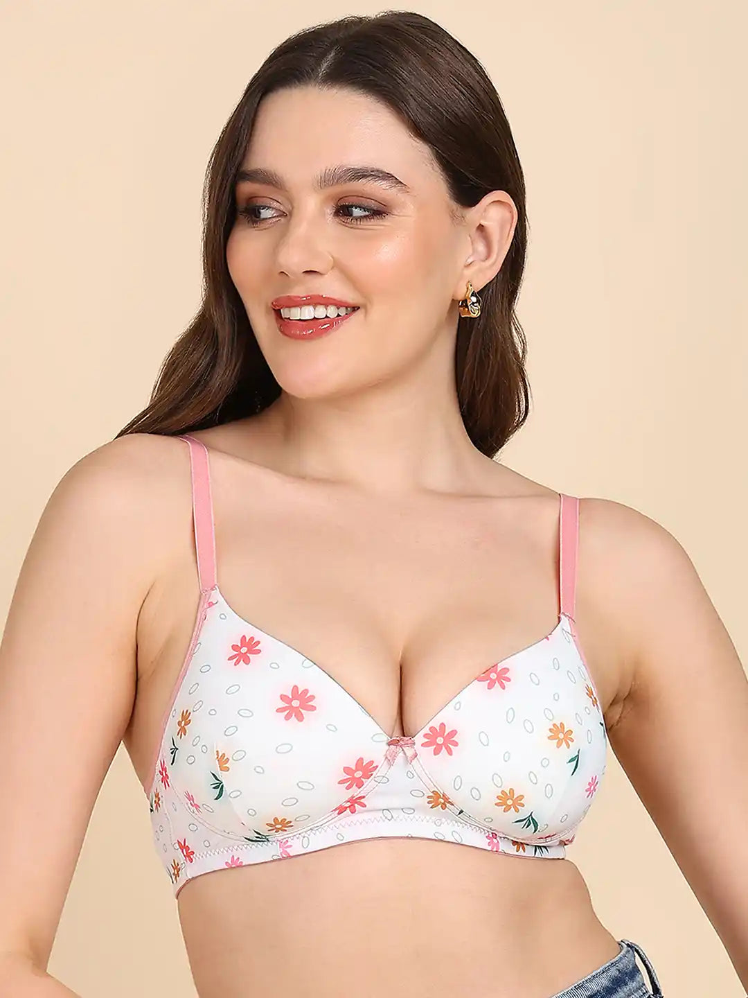 Sushme Lightly Padded Printed T-shirt Bra | Non-Wired, Comfortable, Stretchable, Regular Back, Polyamide (Sushme-1802)