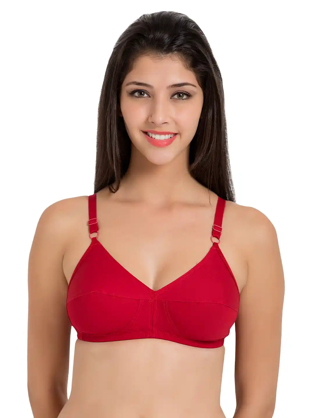 Sushme 100% Cotton Everyday Bra - Non-Padded - Minimizer - Full Coverage - Wireless, Regular Straps - Seamed Bra (Sushme-31-RD)