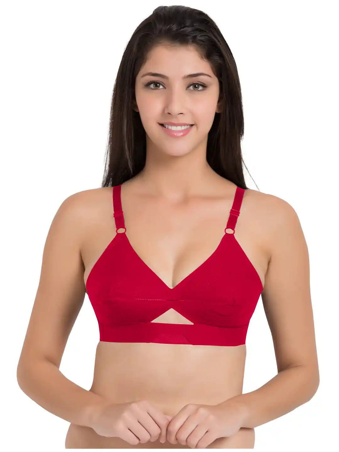 Sushme Centre-Fit 100% Cotton - Minimiser - Non-Padded, Full Coverage, Wireless Seamed Bra(Sushme CLY-RED)