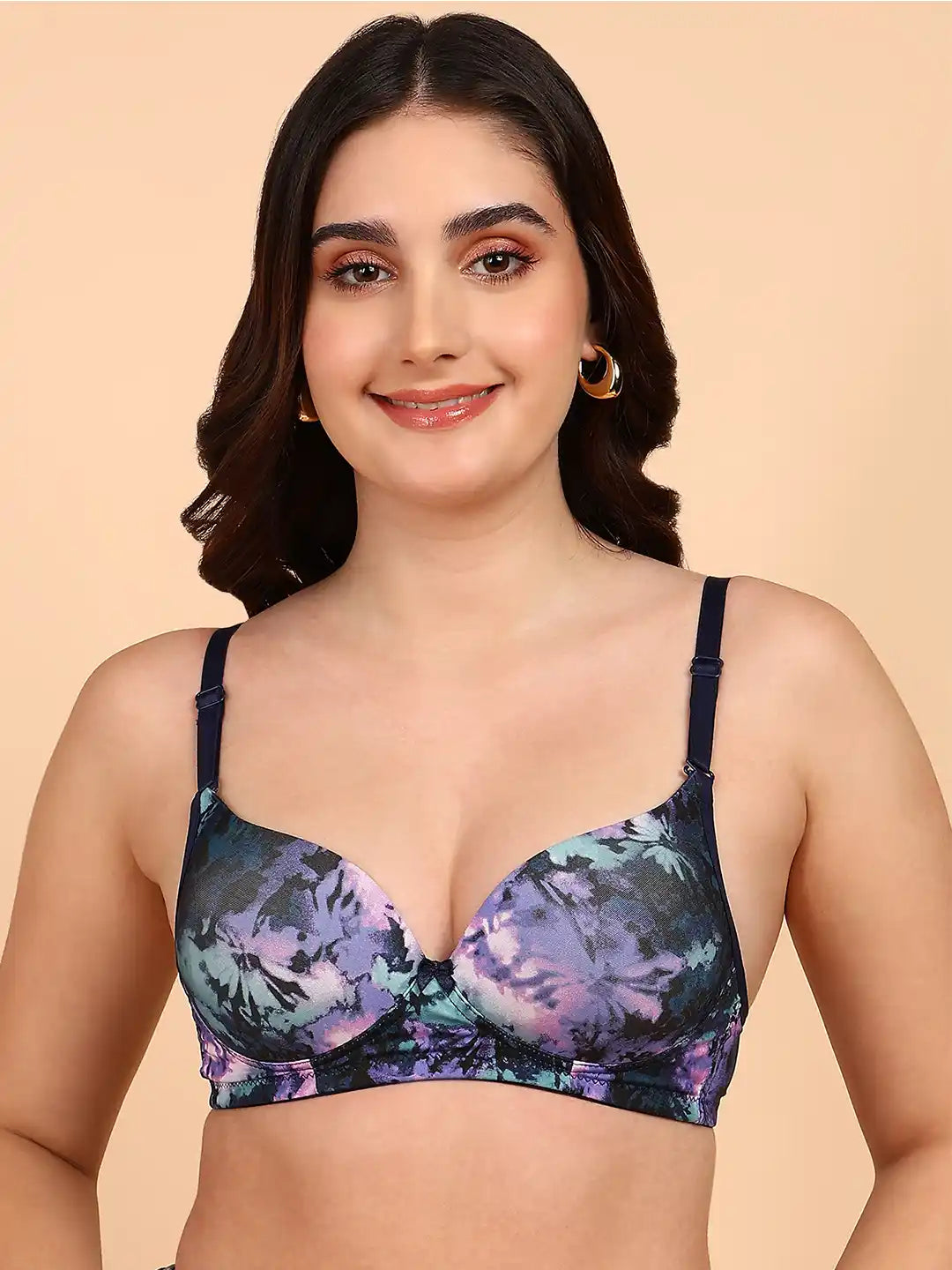 Sushme Medium Padded Cotton Rich Bra - Full Coverage, Seamless, Multiway Straps, Wirefree Everyday T-Shirt Bra (Sushme 15335-PRINTED)