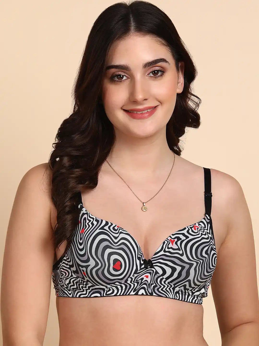 Sushme Medium Padded Cotton Rich Bra - Full Coverage, Seamless, Multiway Straps, Wirefree Everyday T-Shirt Bra (Sushme 15340-PRINTED)