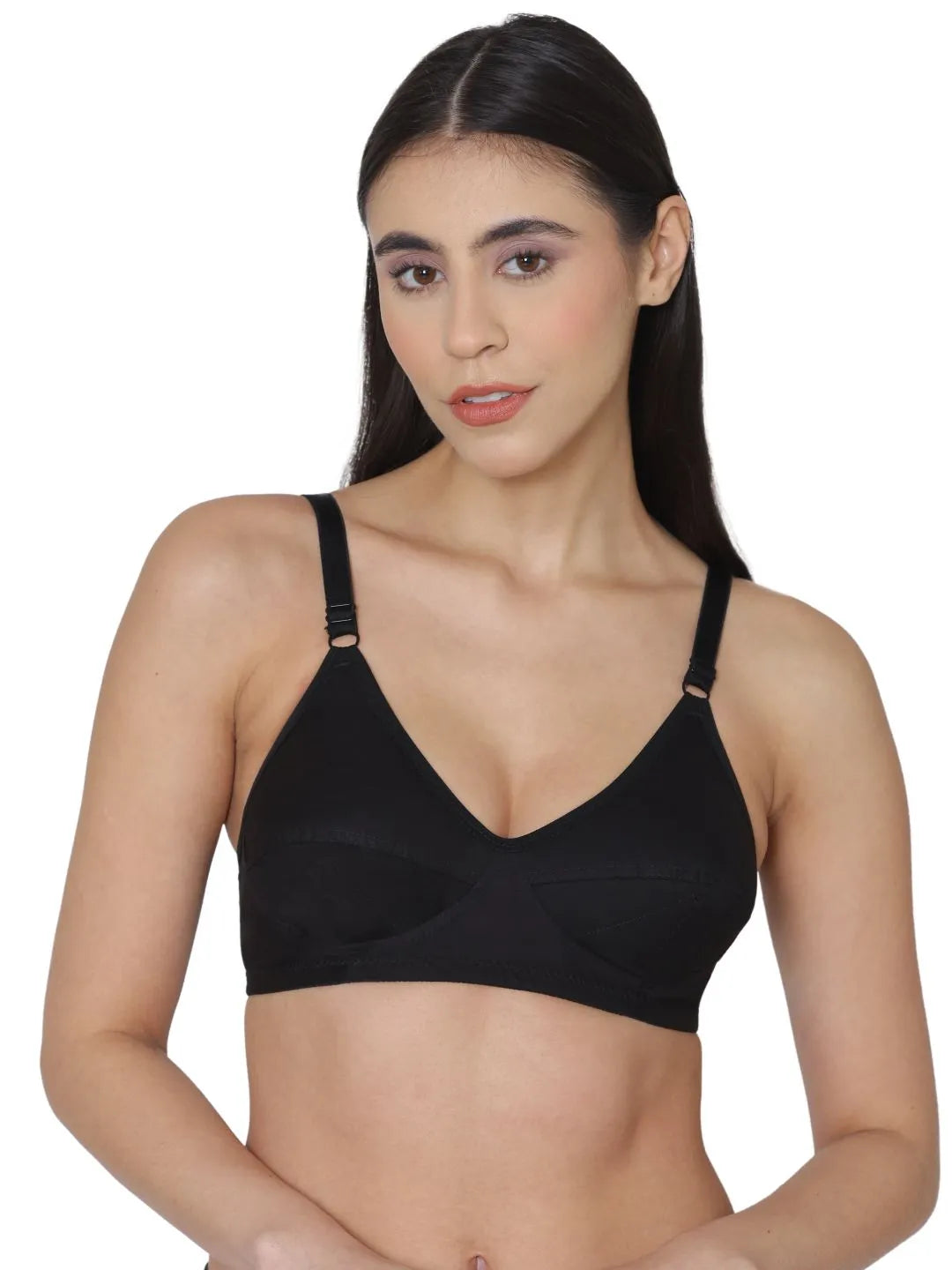 Sushme Minimiser Full Figure Bra - 100% Cotton - Non-Padded - Full Coverage, Wireless Seamed Bra (Sushme 375-BLK)