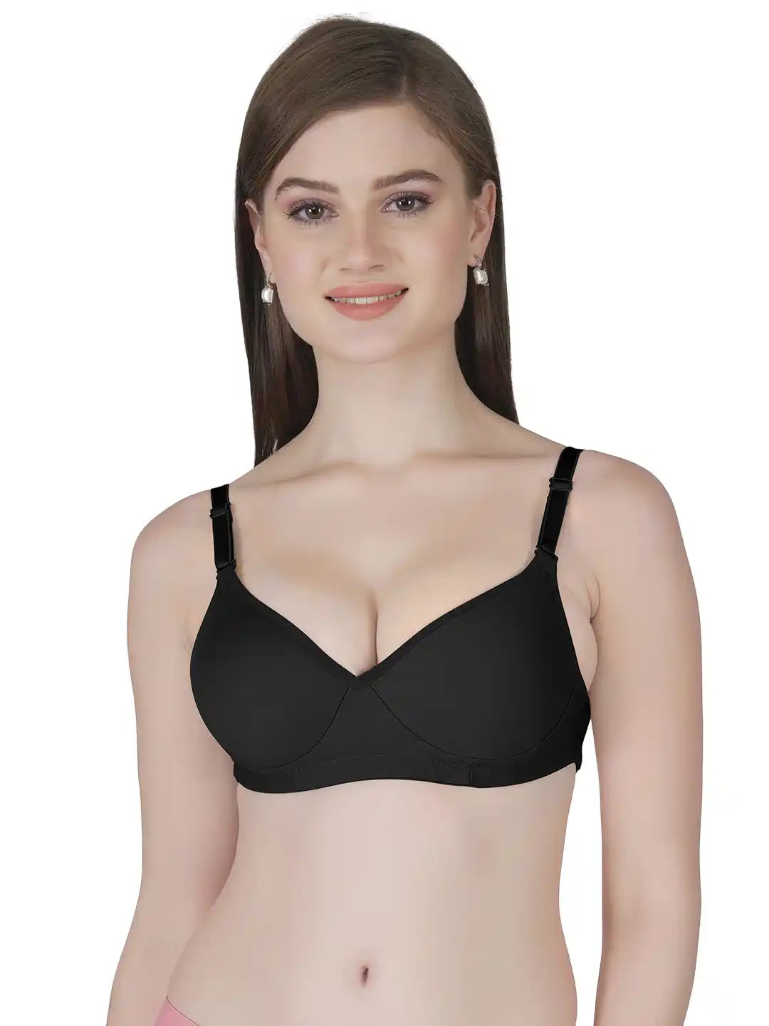 Sushme Transparent Lightly Padded Backless Bra - Cotton Rich - Seamless, Full Coverage, Multiway Straps - T-Shirt Bra (Sushme 516-BLK)
