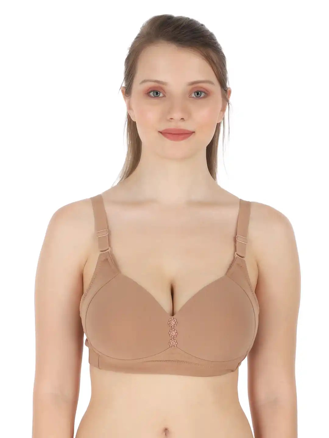 Sushme Minimiser Medium Padded Cotton Lycra Bra (Plus Size) - Triple Hook - Full Coverage - Wirefree - Seamless T-Shirt Bra (Sushme-LW-320-FWN)