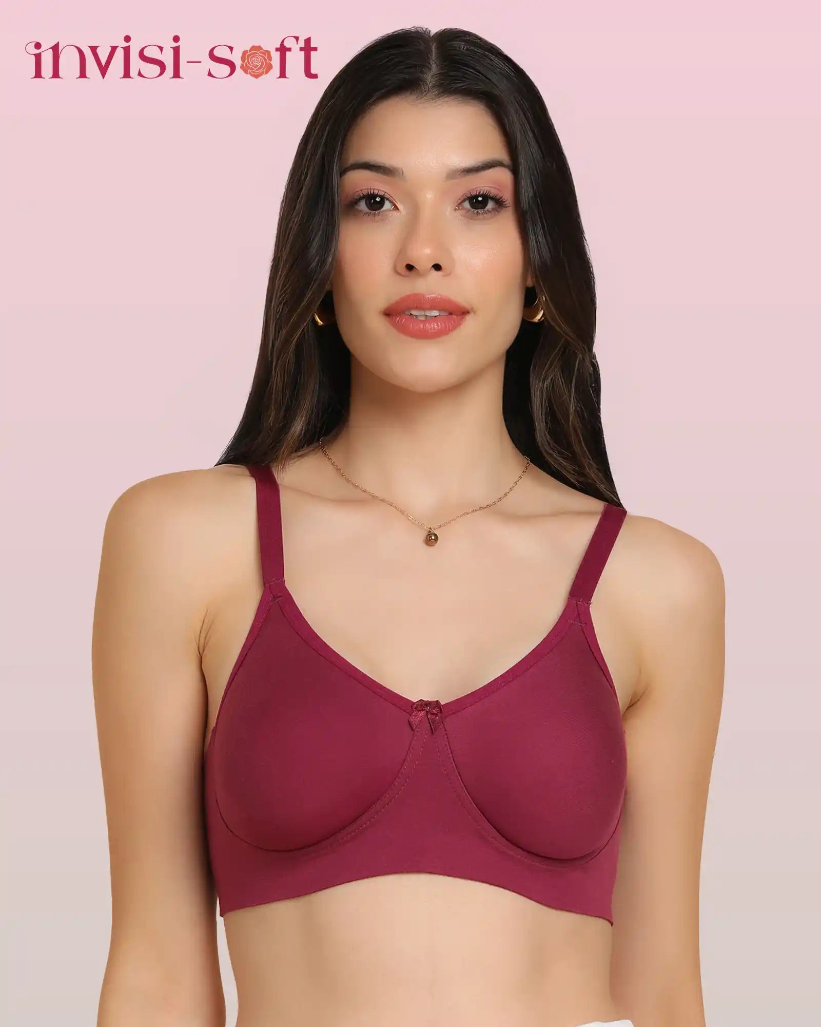 Sushme Invisi-Soft Easy-Fit Seamless Bonded T-Shirt Bra | Full Coverage | Elastic-Free Comfort | Wire-Free | Elastic-Free Side Wings | B. C. D Cup Sizes(Sushme IS 352-MG)