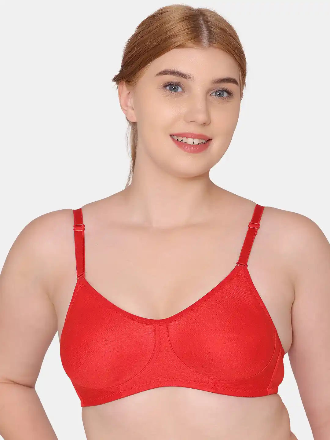 Sushme Non Padded Uniform Bra - Cotton Rich Fabric - Full Coverage, Multiway Straps, Wirefree, Seamless T-Shirt Bra (Sushme-253-RD)