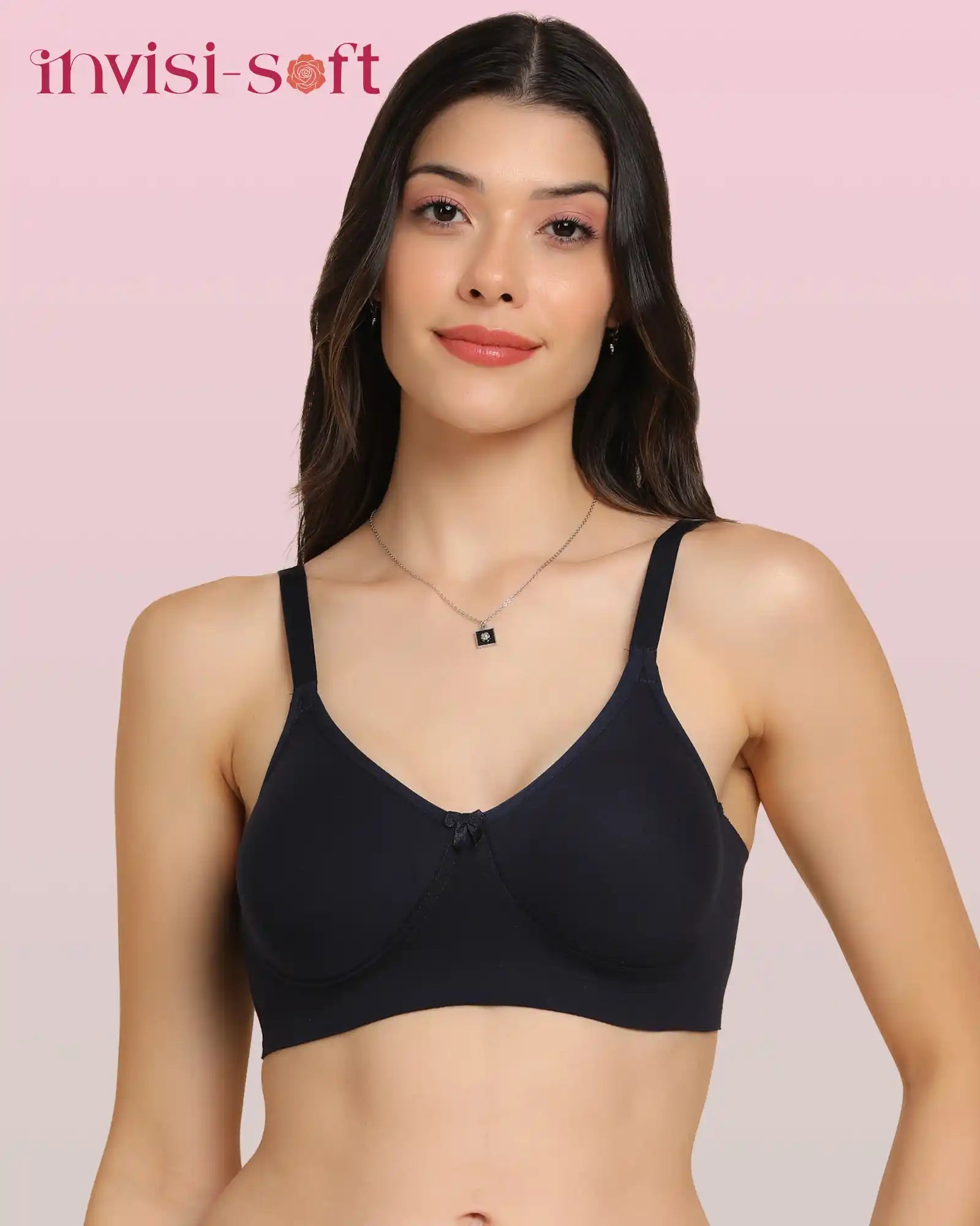 Sushme Invisi-Soft Easy-Fit Seamless Bonded T-Shirt Bra | Full Coverage | Elastic-Free Comfort | Wire-Free | Elastic-Free Side Wings | B. C. D Cup Sizes(Sushme IS 352-NBLU)