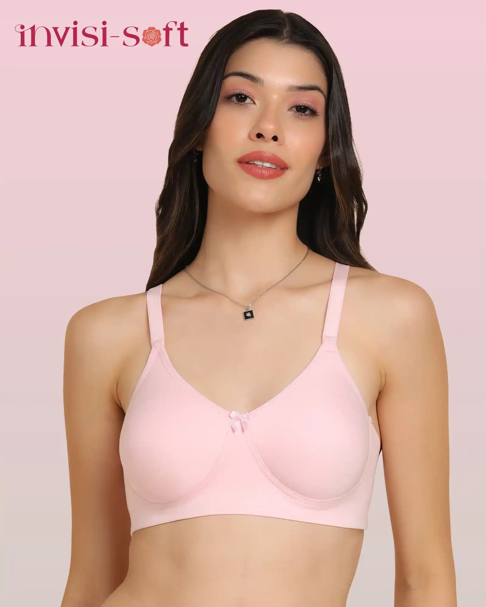 Sushme Invisi-Soft Easy-Fit Seamless Bonded Lightly Padded Bra | Full Coverage | Elastic-Free Comfort | Wire-Free | Elastic-Free Side Wings | B. C. D Cup Sizes(Sushme IS 1013-PK)