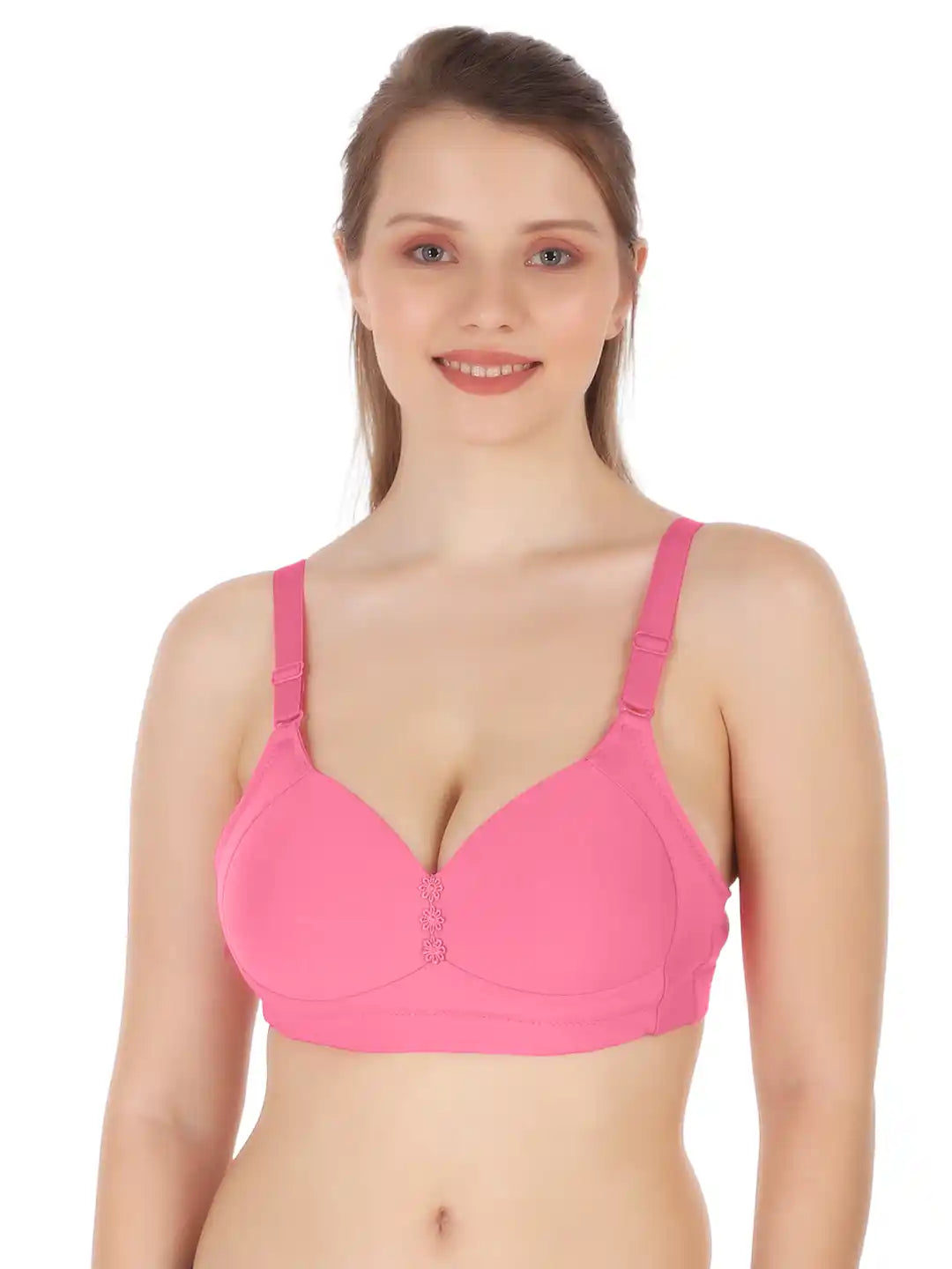 Sushme Minimiser Medium Padded Cotton Lycra Bra (Plus Size) - Triple Hook - Full Coverage - Wirefree - Seamless T-Shirt Bra (Sushme-LW-320-BLSPK)