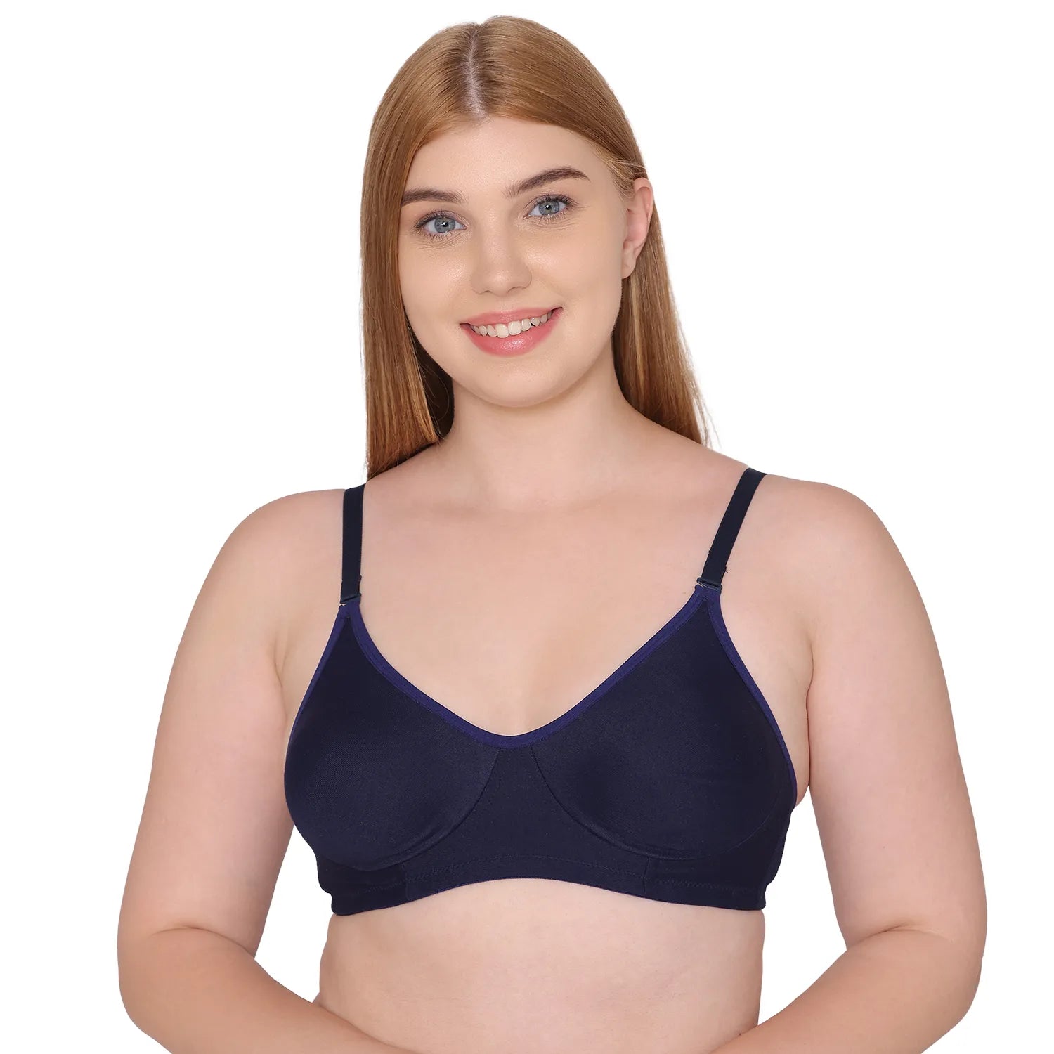 Sushme Non Padded Uniform Bra - Cotton Rich Fabric - Full Coverage, Multiway Straps, Wirefree, Seamless T-Shirt Bra (Sushme-253-NBLU)