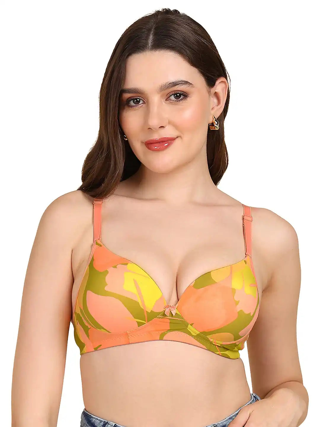 Sushme Medium Padded Cotton Rich Bra - Full Coverage, Seamless, Multiway Straps, Wirefree Everyday T-Shirt Bra (Sushme 15333-PRINTED)