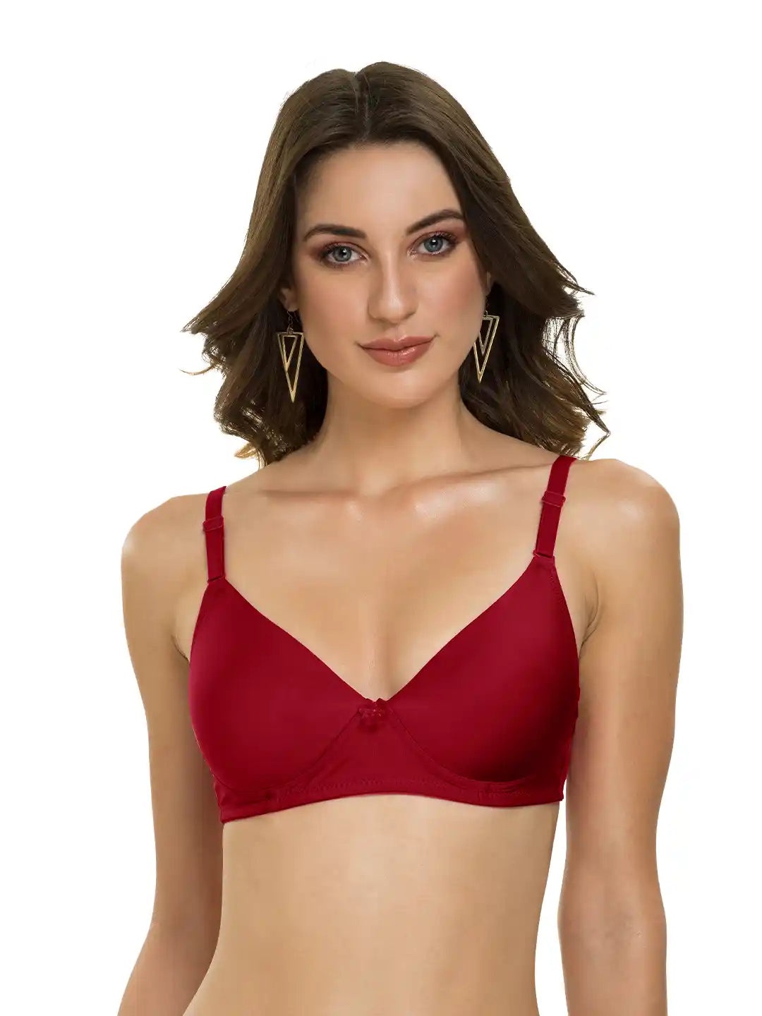 Sushme Heavily Padded Semi Push-Up Bra - Soft Polyamide Fabric - 3/4th Coverage, Wireless, Multiway Straps, Seamless - Everyday T-Shirt Bra (Sushme-199-MRN)