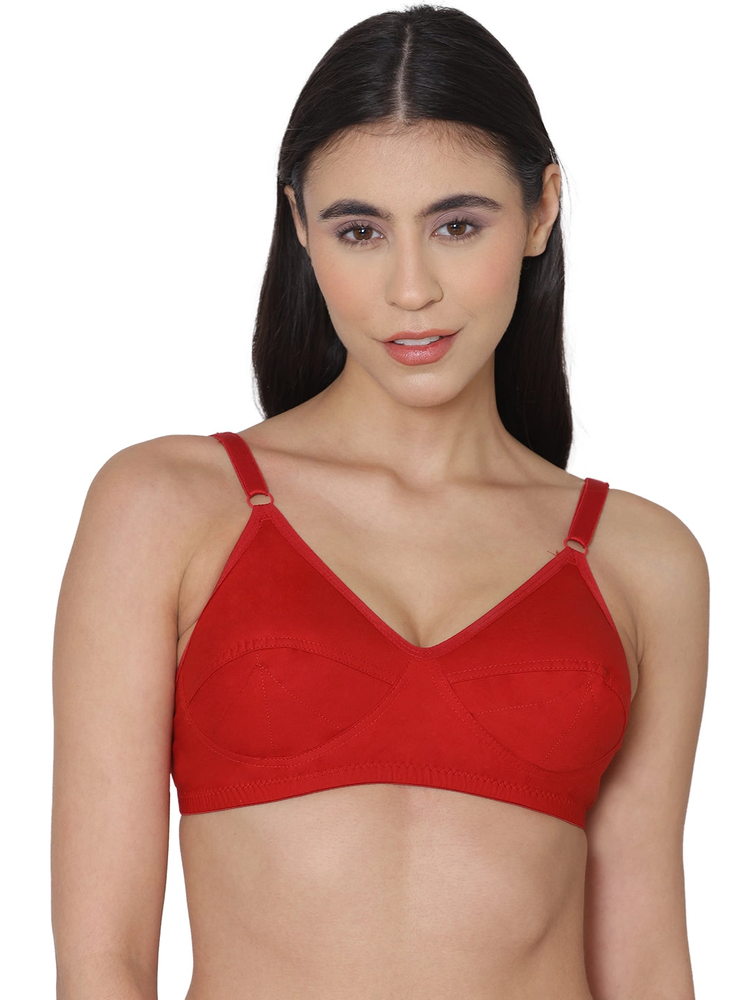 Sushme Minimiser Full Figure Bra - 100% Cotton - Non-Padded - Full Coverage, Wireless Seamed Bra (Sushme 375-RD)