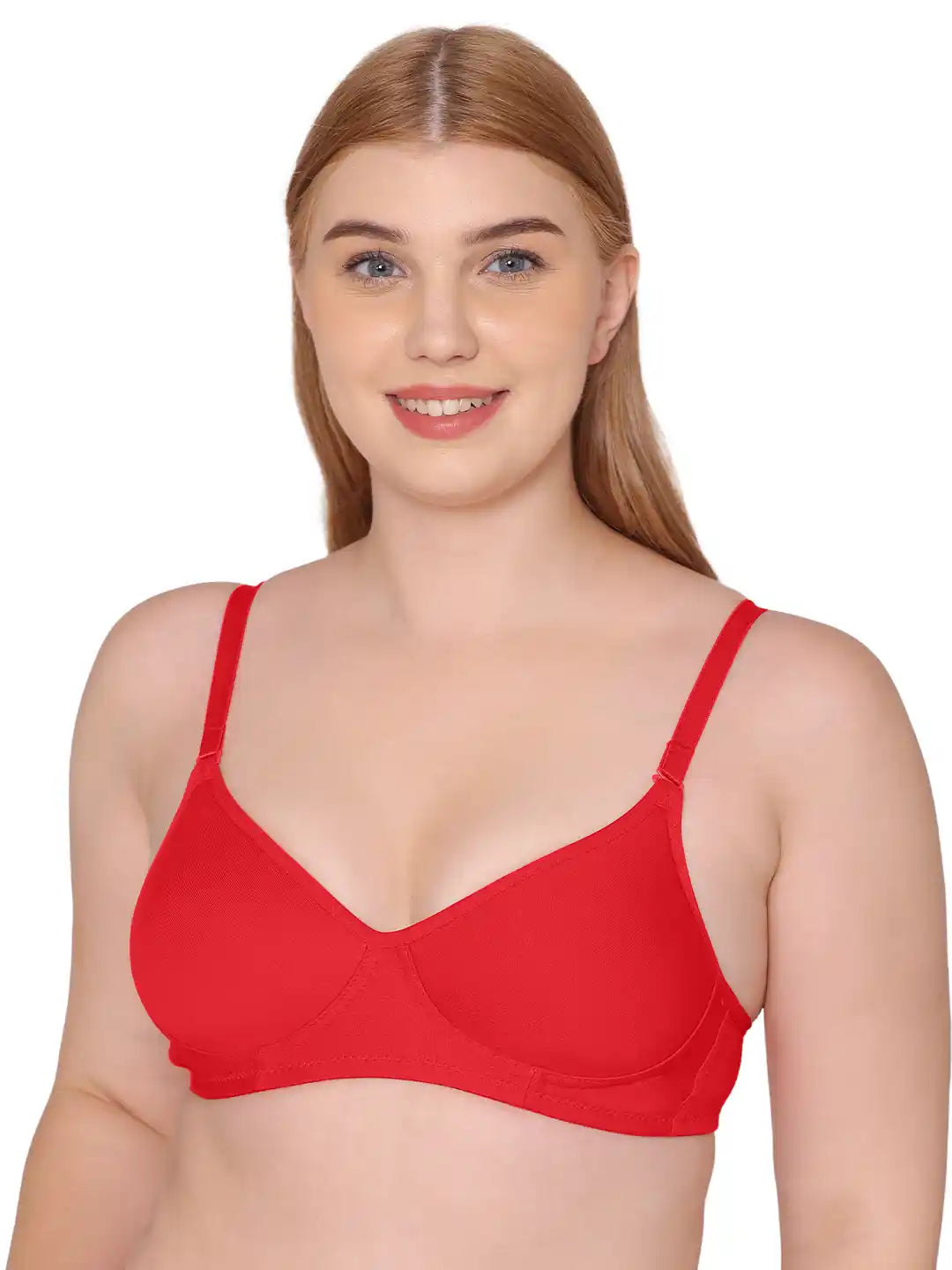Sushme Super Soft Medium Padded Bra - Cotton Rich Fabric - Full Coverage, Multiway Straps, Wirefree, Seamless T-Shirt Bra (Sushme 5555-RD)