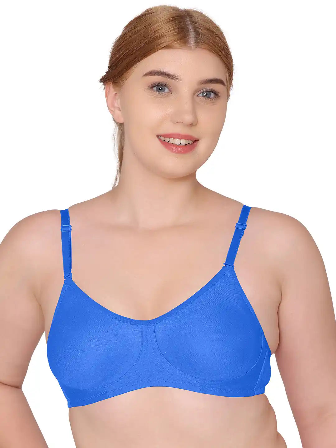 Sushme Non Padded Single Hook Bra - Cotton Rich Fabric - Full Coverage, Multiway Straps, Wirefree, Seamless T-Shirt Bra (Sushme-285-RBLU)