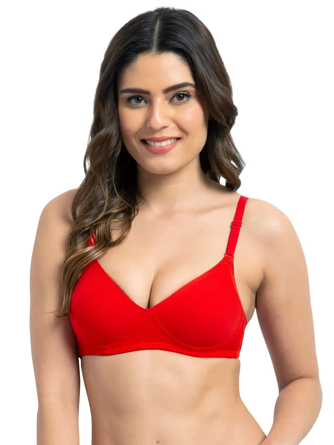 Sushme Super Soft Medium Padded Bra - Cotton Rich - Full Coverage - Wirefree - Multiway Straps - Seamless T-shirt Bra (Sushme 5413-RD)