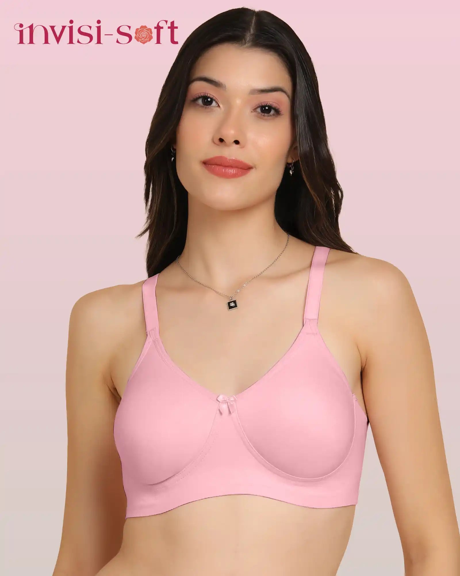Sushme Invisi-Soft Easy-Fit Seamless Bonded T-Shirt Bra | Full Coverage | Elastic-Free Comfort | Wire-Free | Elastic-Free Side Wings | B. C. D Cup Sizes(Sushme IS 352-PLM)
