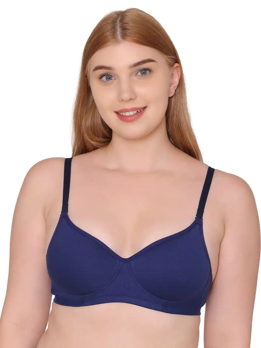 Sushme Lightly Padded Super Soft Bra - Cotton Rich - Full Coverage, Multiway Straps, Wireless, Seamless- T-Shirt Bra (Sushme 611-NBLU)