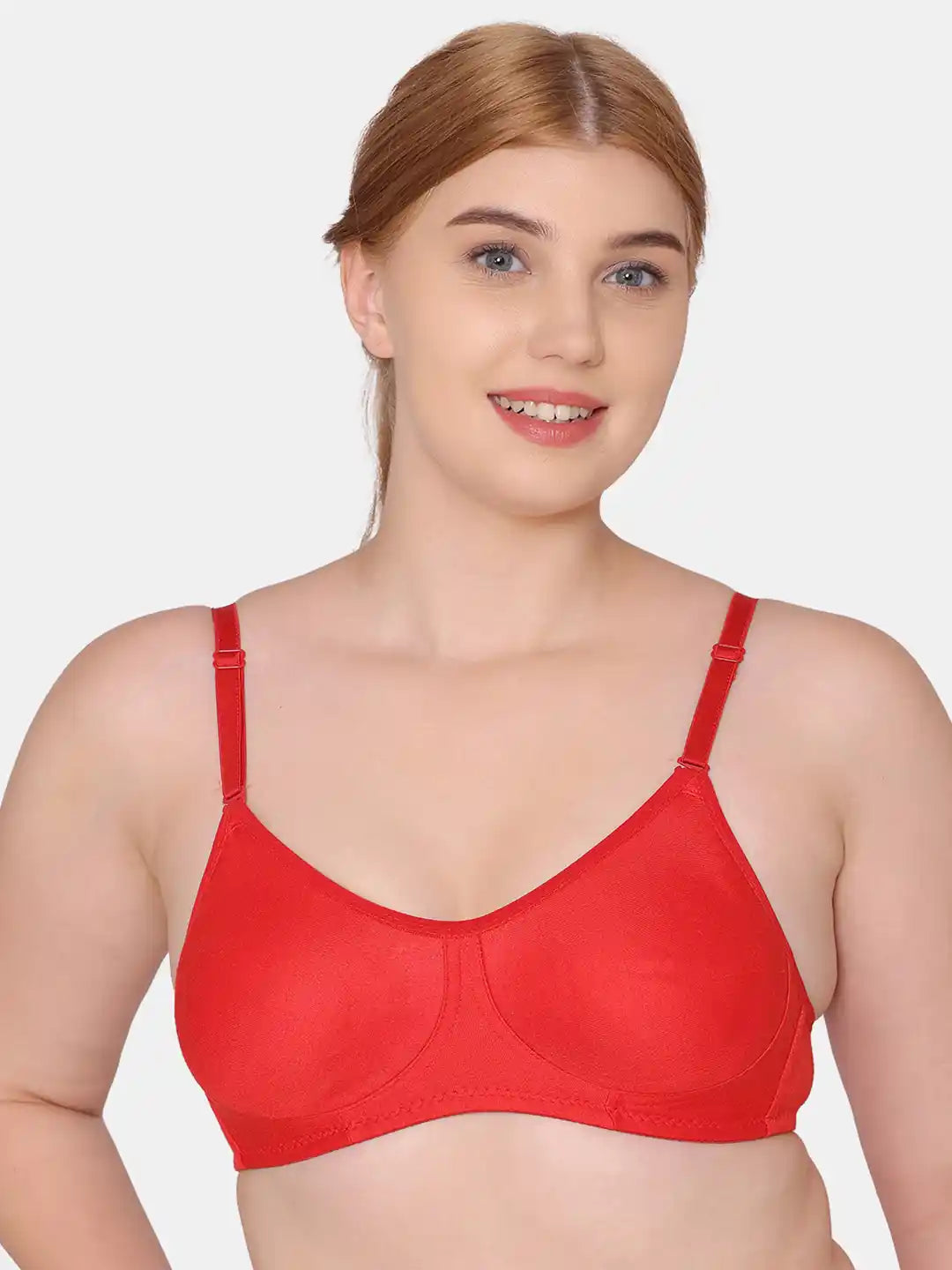 Sushme Non Padded Single Hook Bra - Cotton Rich Fabric - Full Coverage, Multiway Straps, Wirefree, Seamless T-Shirt Bra (Sushme-285-RD)