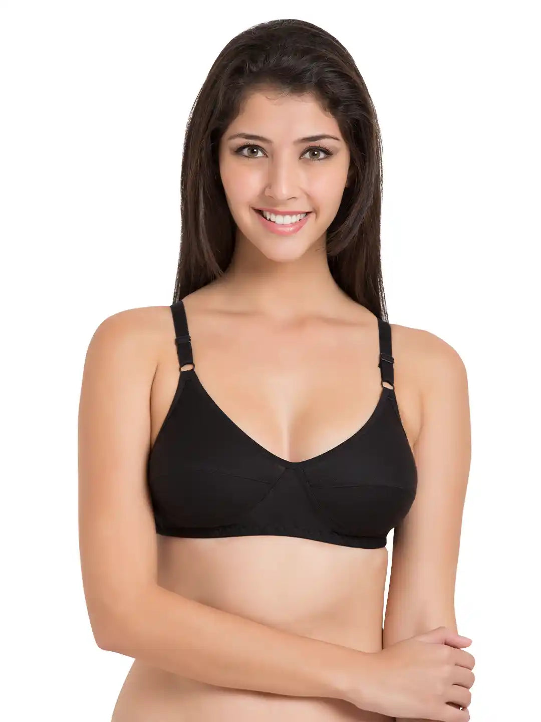 Sushme 100% Cotton Minimizer Bra - Non-Padded - Full Coverage - Regular Straps, Wireless - Seamed Bra (Sushme 35-BLK)