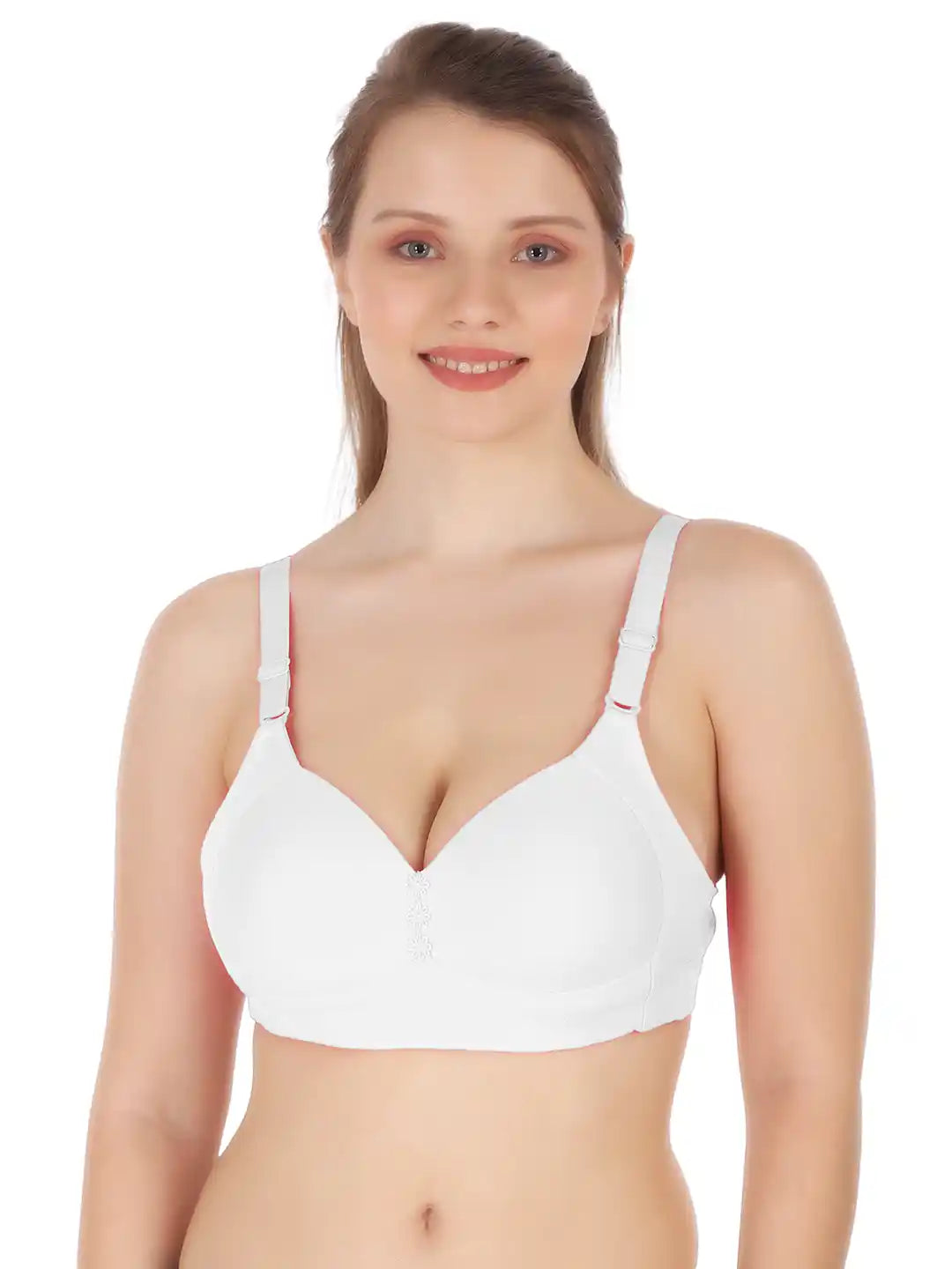 Sushme Minimiser Medium Padded Cotton Lycra Bra (Plus Size) - Triple Hook - Full Coverage - Wirefree - Seamless T-Shirt Bra (Sushme-LW-320-WH)