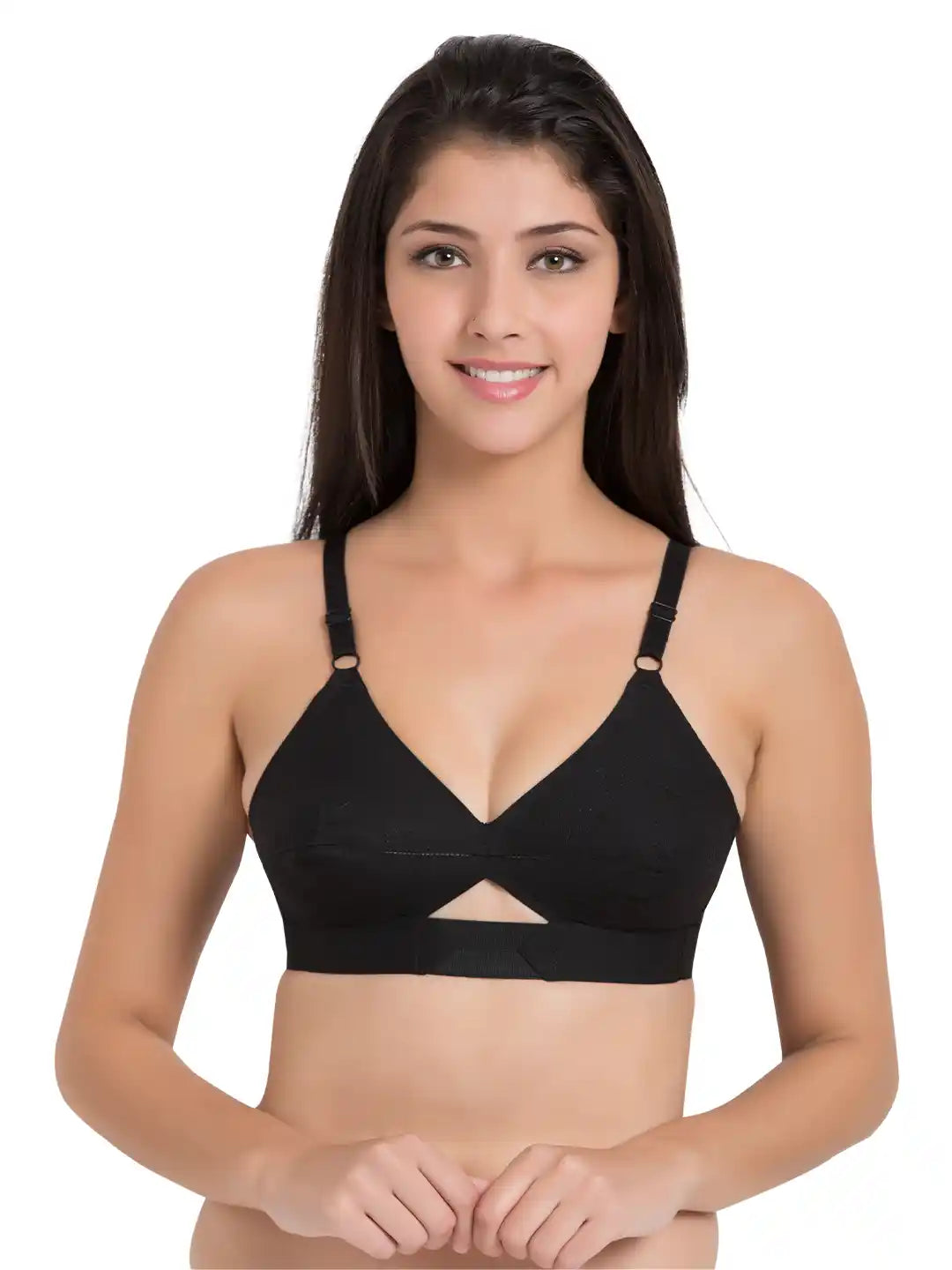 Sushme Centre-Fit 100% Cotton - Minimiser - Non-Padded, Full Coverage, Wireless Seamed Bra(Sushme CLY-BLK)