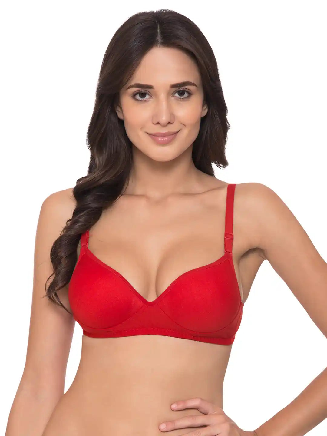 Sushme Heavily Padded Push-Up Bra - Cotton Rich - Balconette - 3/4th Coverage, Seamless, Wireless, Multiway Straps - T-Shirt Bra (Sushme 15-RD)