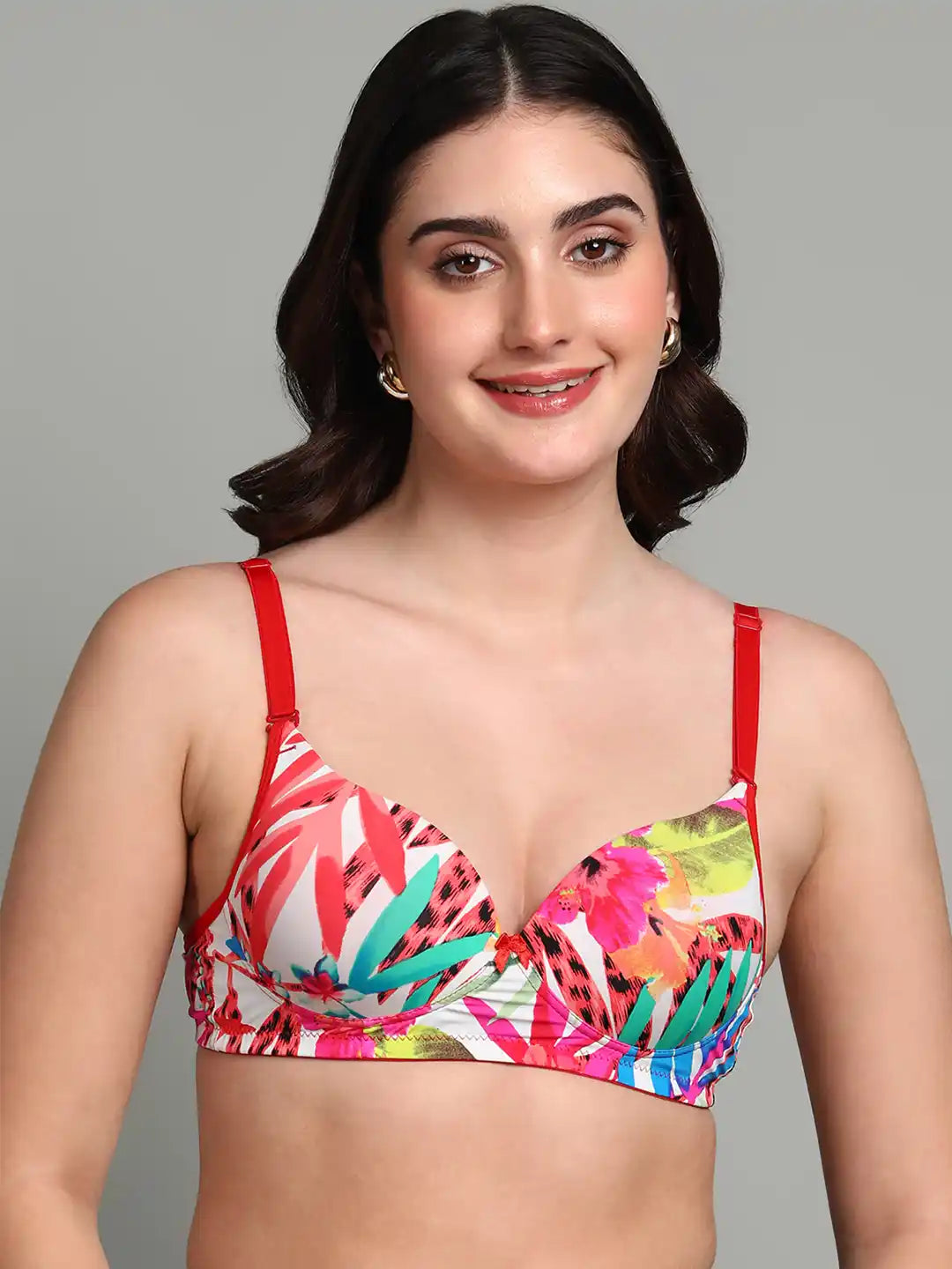 Sushme Medium Padded Cotton Rich Bra - Full Coverage, Seamless, Multiway Straps, Wirefree Everyday T-Shirt Bra (Sushme 15338-PRINTED)