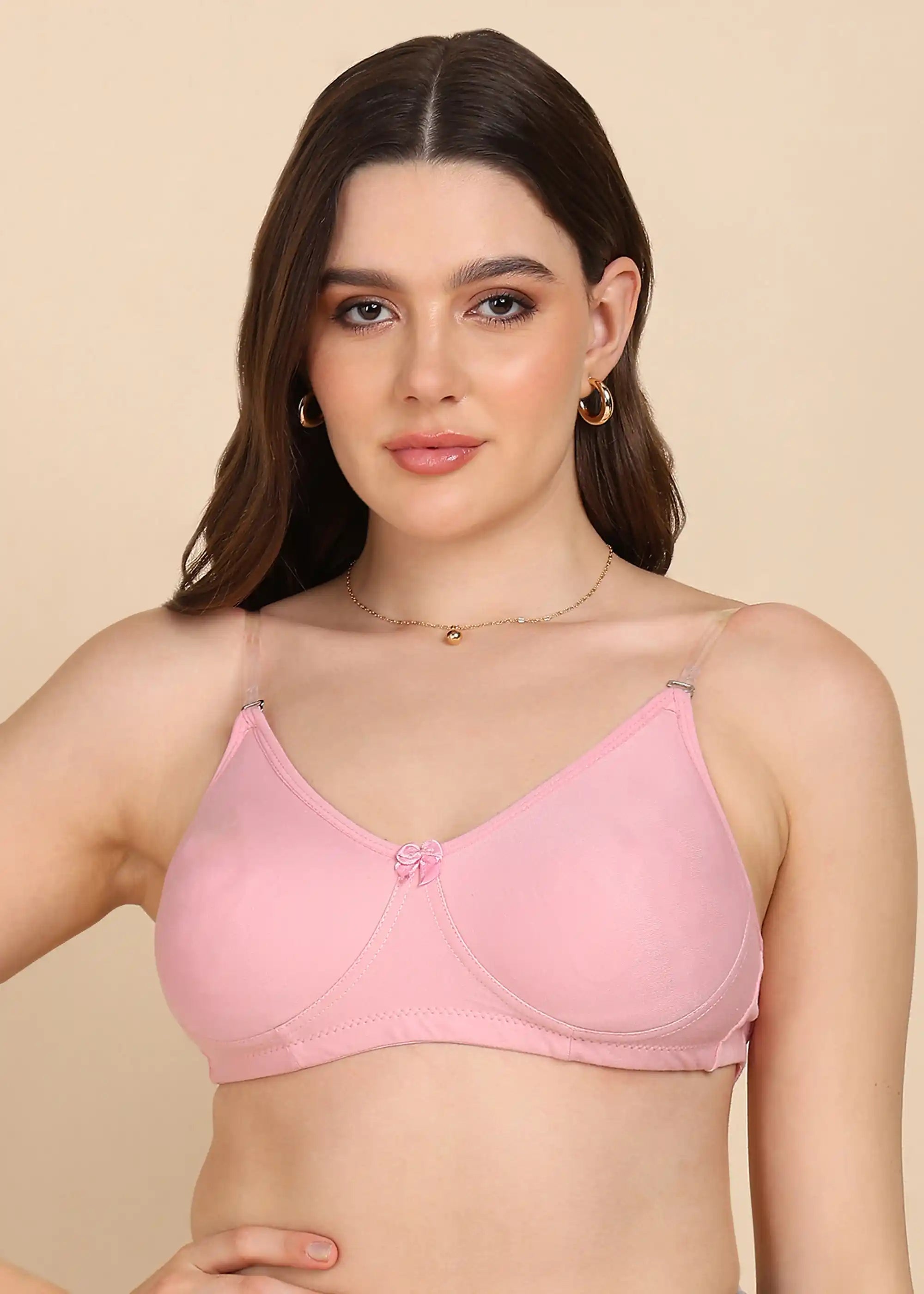 Sushme Side-Panel Concealer Back Transparent T-Shirt Bra | Seamless Non-Padded Wire-Free Bra | Convertible Straps | Hook and Eye Closure | Casual Everyday Comfort | Soft Breathable Cotton Fabric (Sushme-283)