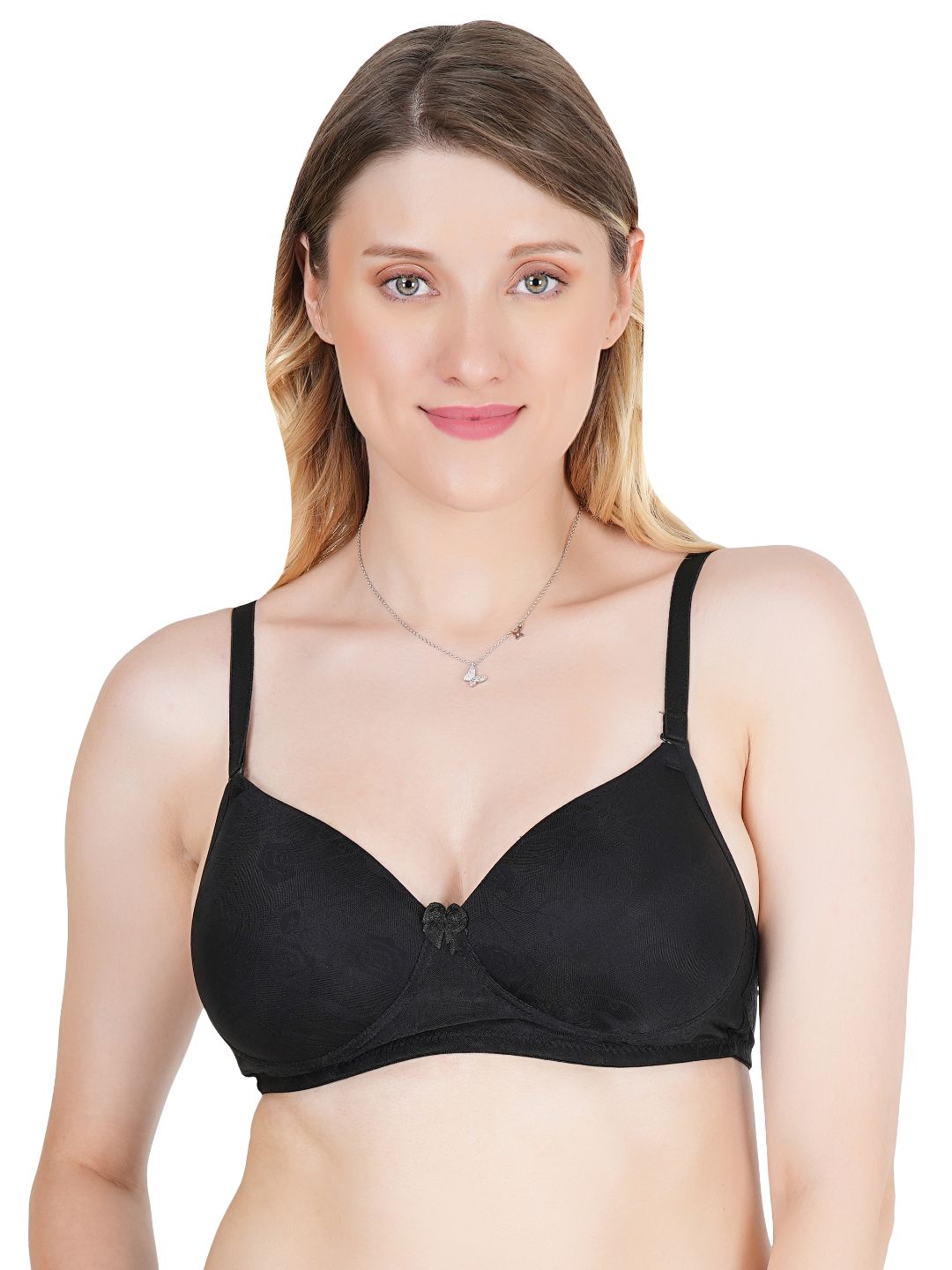 Tweens Women's Lightly Padded Full Coverage Designer Lace Bra- Available in B & C Cup Sizes, Wirefree, Rash-Free Straps (SUSHME 2504-BLK)