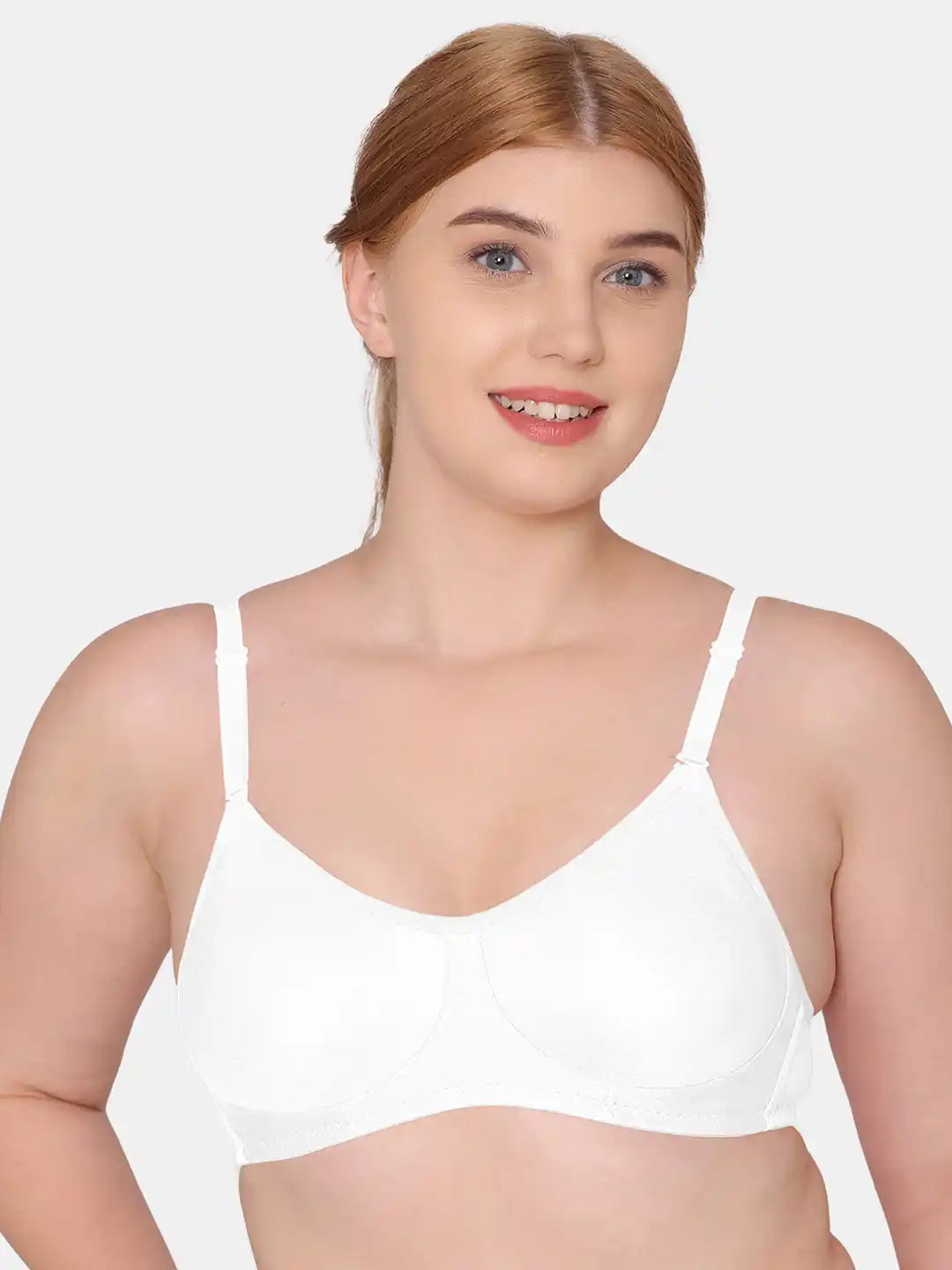 Sushme Non Padded Single Hook Bra - Cotton Rich Fabric - Full Coverage, Multiway Straps, Wirefree, Seamless T-Shirt Bra (Sushme-285-WH)