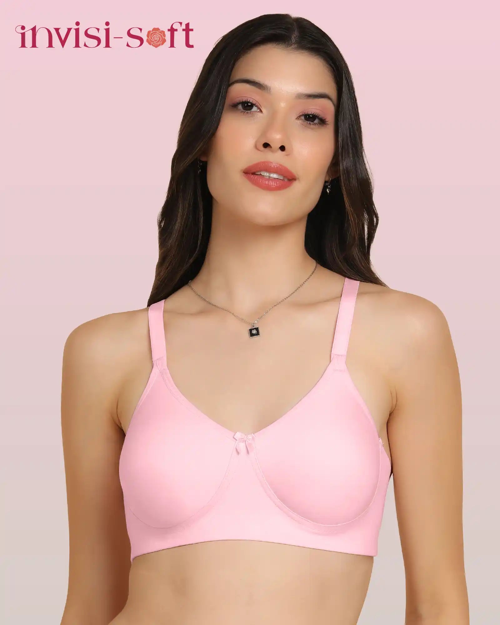 Sushme Invisi-Soft Easy-Fit Seamless Bonded Lightly Padded Bra | Full Coverage | Elastic-Free Comfort | Wire-Free | Elastic-Free Side Wings | B. C. D Cup Sizes(Sushme IS 1013-PLM)
