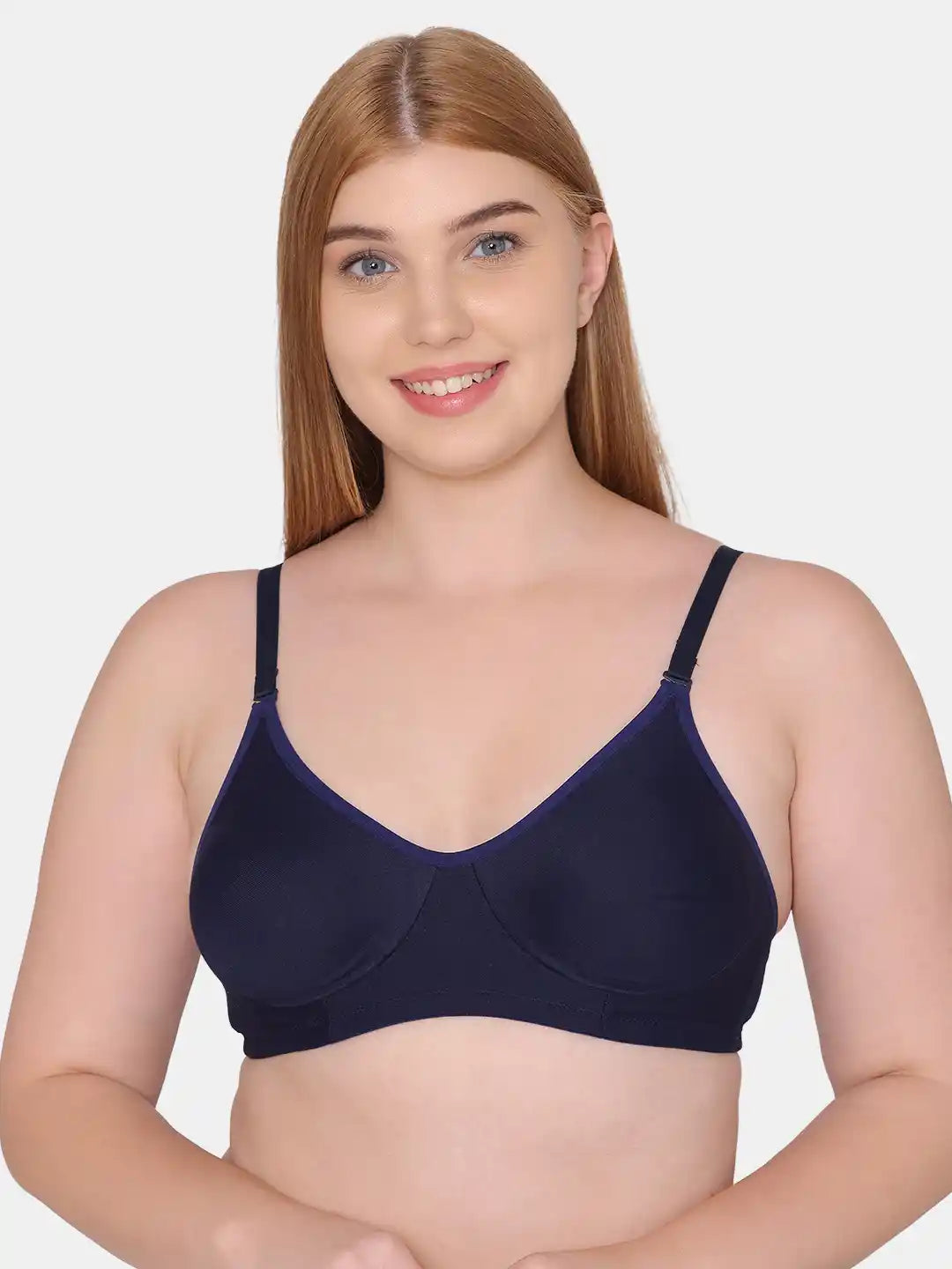 Sushme Non Padded Single Hook Bra - Cotton Rich Fabric - Full Coverage, Multiway Straps, Wirefree, Seamless T-Shirt Bra (Sushme-285-NBLU)