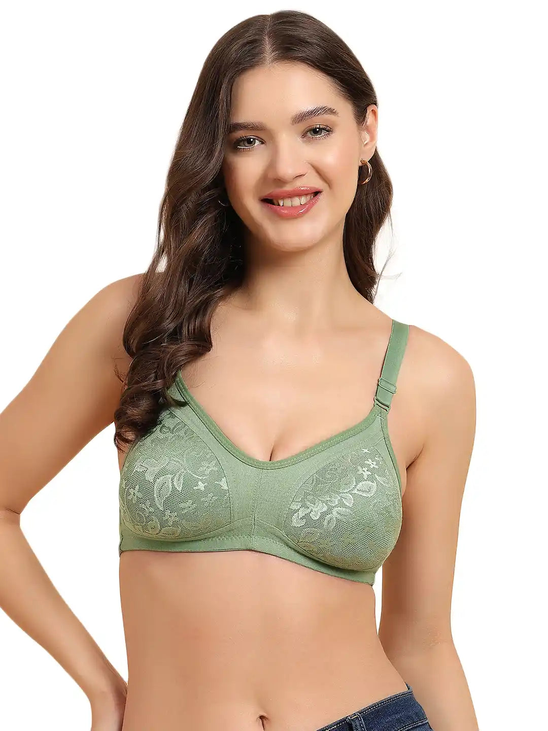 Sushme Lightly Padded Printed Lace Minimiser Bra | Full Coverage | Wire-Free | Soft Cotton Fabric | Adjustable Straps | Hook & Eye Closure | Plus Size Support (Sushme F-1136)