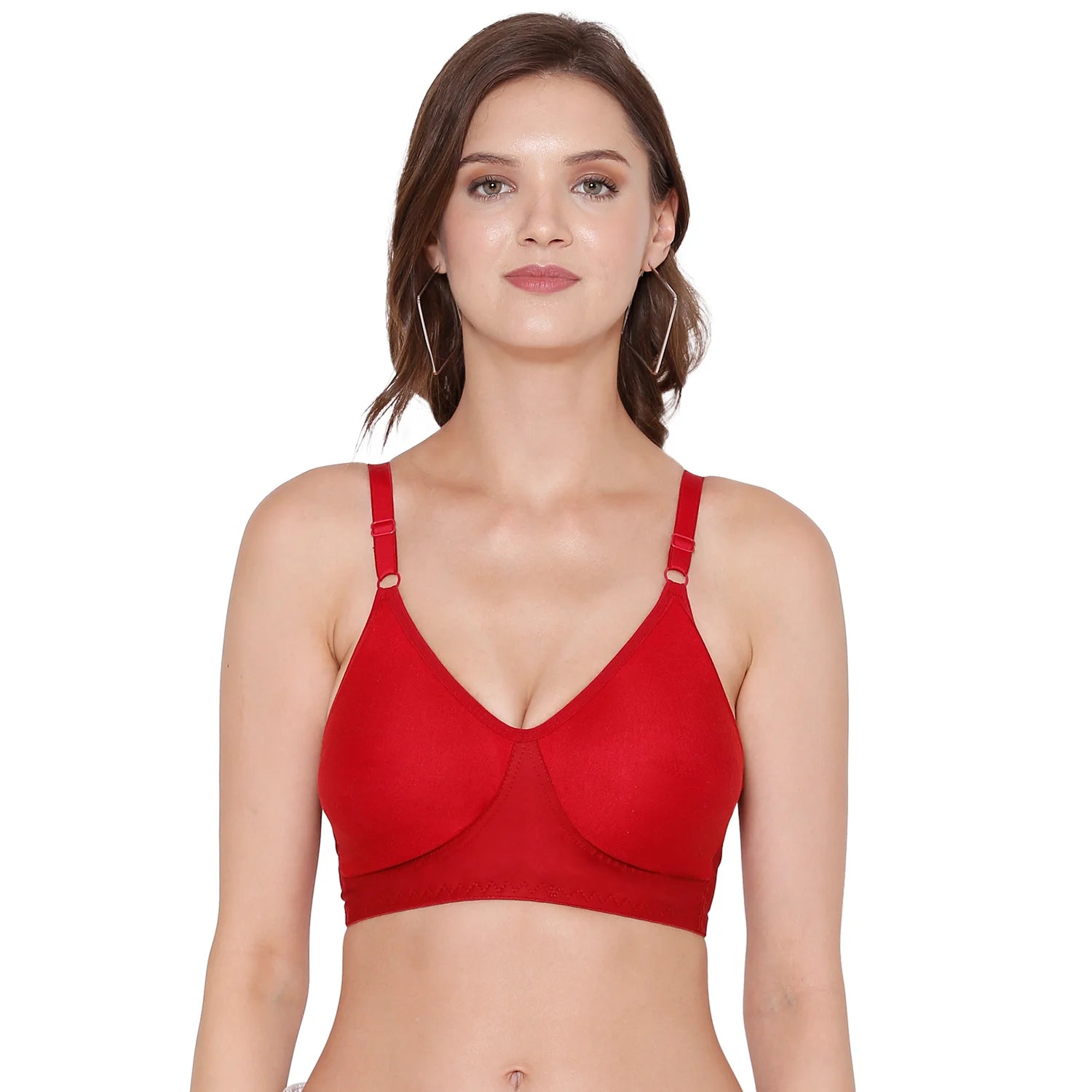 Sushme Minimiser Bra - Everyday Fit - Non Padded - Cotton Rich - Full Coverage - Wirefree - Adjustable Regular Straps - Seamed Bra (Sushme SS-03-RD)
