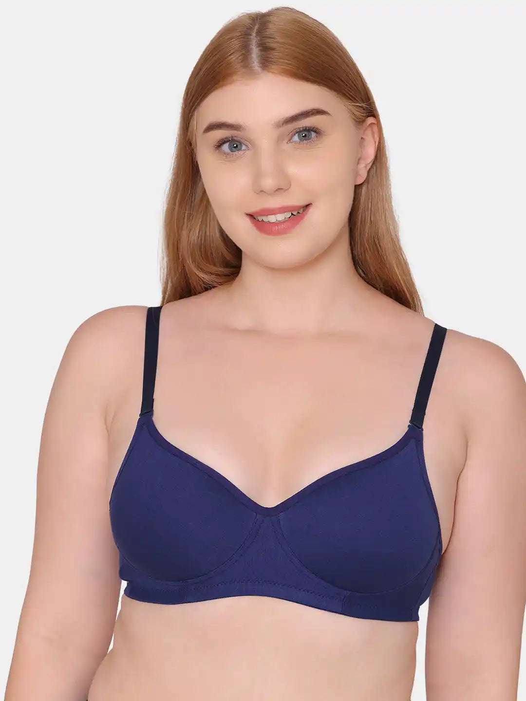 Sushme Beginners Sports Bra - Non Padded - Racer Back - Broad Strap - Full Coverage - Wirefree, Seamless T-Shirt Bra (Sushme 1301-NBLU)