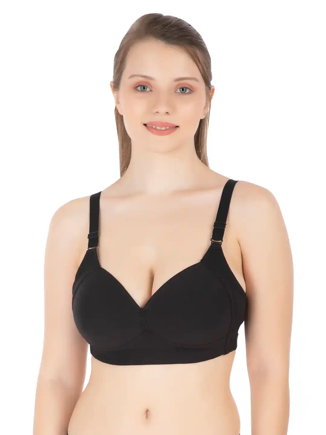 Sushme Minimiser Medium Padded Cotton Lycra Bra (Plus Size) - Triple Hook - Full Coverage - Wirefree - Seamless T-Shirt Bra (Sushme-LW-320-BLK)
