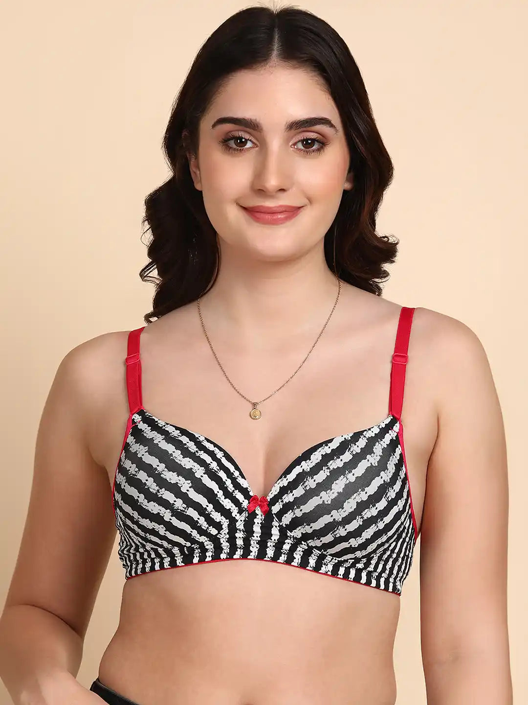 Sushme Medium Padded Cotton Rich Bra - Full Coverage, Seamless, Multiway Straps, Wirefree Everyday T-Shirt Bra (Sushme 15336-PRINTED)