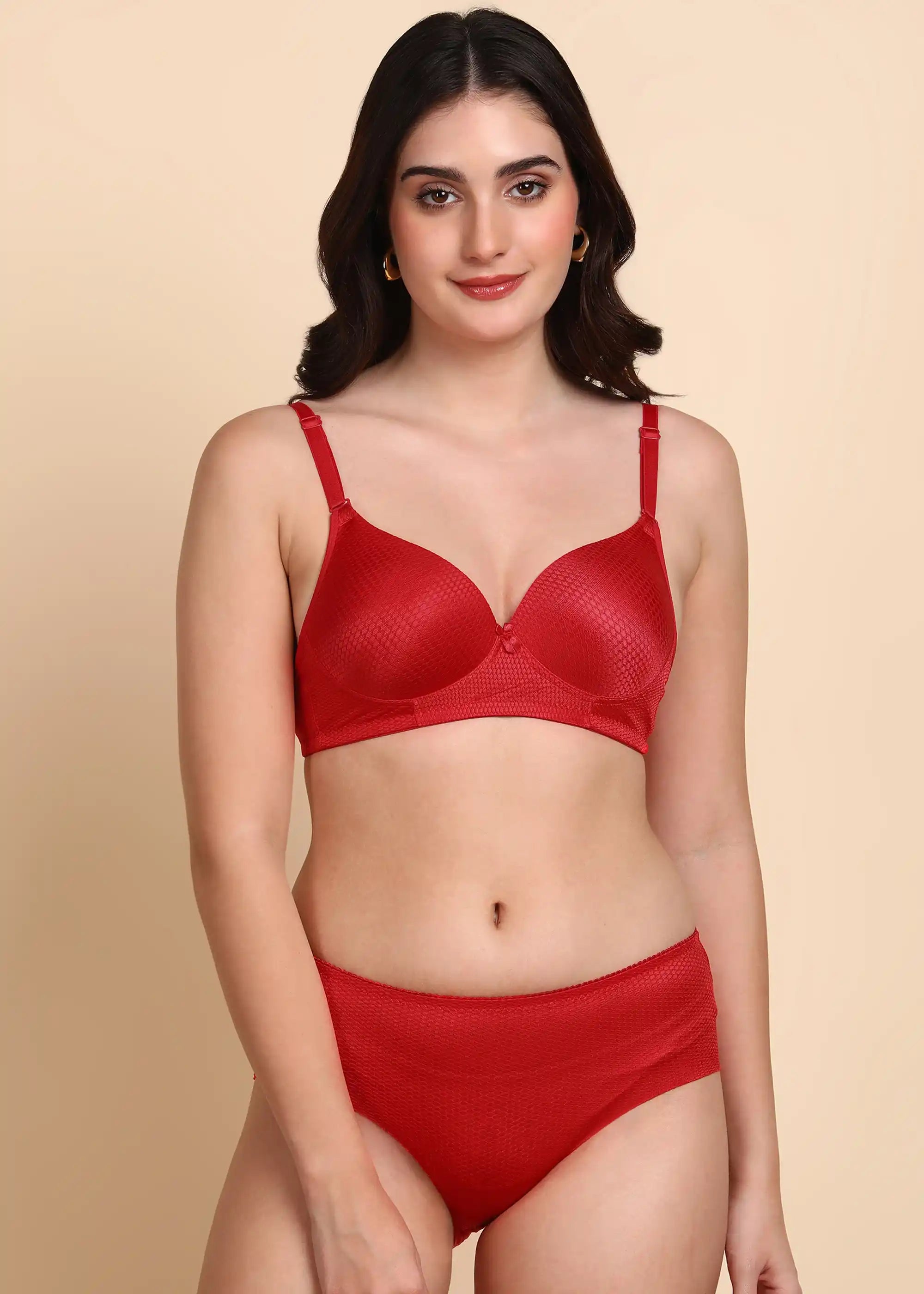 Sushme Heavily Padded Push-Up Bra - Soft Polyamide Fabric - Seamless, Wireless, 3/4th Coverage, Multiway Straps - Printed Bra Panty Set (Sushme Set 15506-PRINTED)