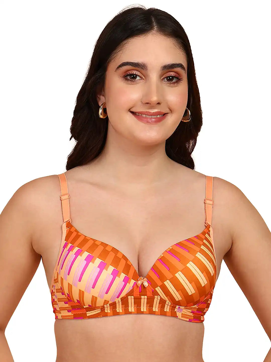 Sushme Medium Padded Cotton Rich Bra - Full Coverage, Seamless, Multiway Straps, Wirefree Everyday T-Shirt Bra (Sushme 15332-PRINTED)