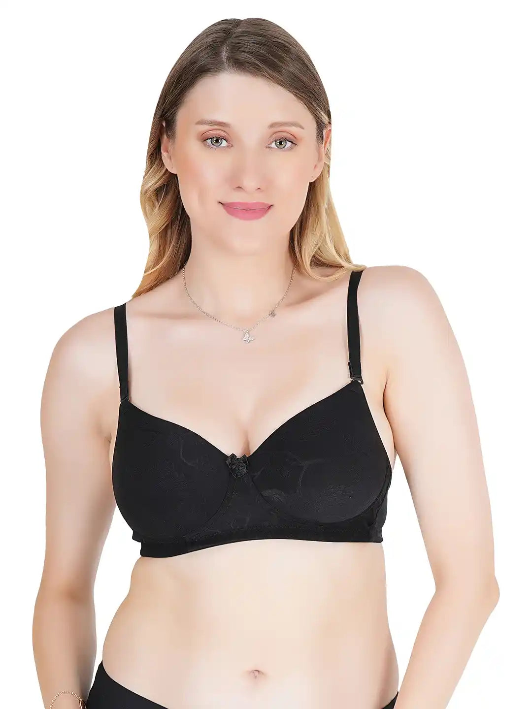 Tweens Women's Lightly Padded Full Coverage Designer Lace Bra- Available in B & C Cup Sizes, Wirefree, Rash-Free Straps (SUSHME 2510-BLK)