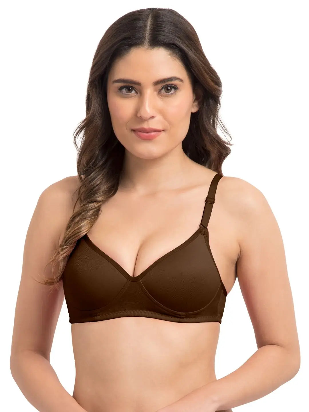 Sushme Super Soft Medium Padded Bra - Cotton Rich - Full Coverage - Wirefree - Multiway Straps - Seamless T-shirt Bra (Sushme 5413-COFE)