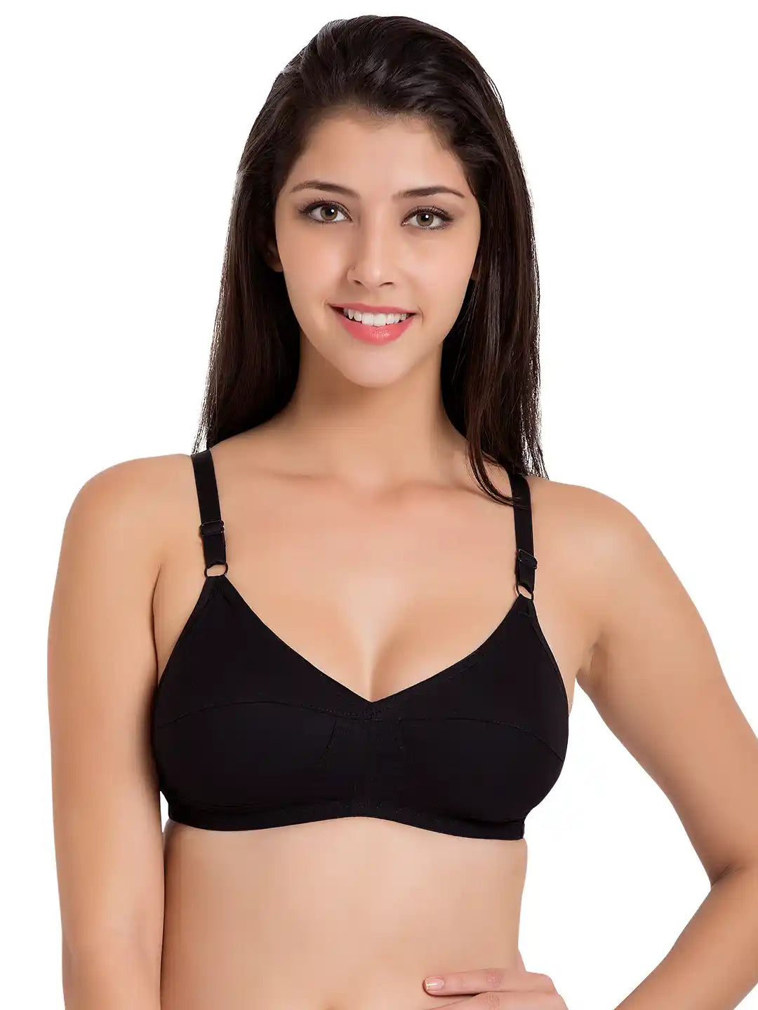 Sushme 100% Cotton Everyday Bra - Non-Padded - Minimizer - Full Coverage - Wireless, Regular Straps - Seamed Bra (Sushme 31-BLK)