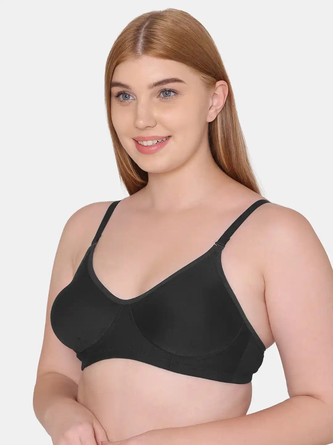 Sushme Non Padded Single Hook Bra - Cotton Rich Fabric - Full Coverage, Multiway Straps, Wirefree, Seamless T-Shirt Bra (Sushme-285-BLK)